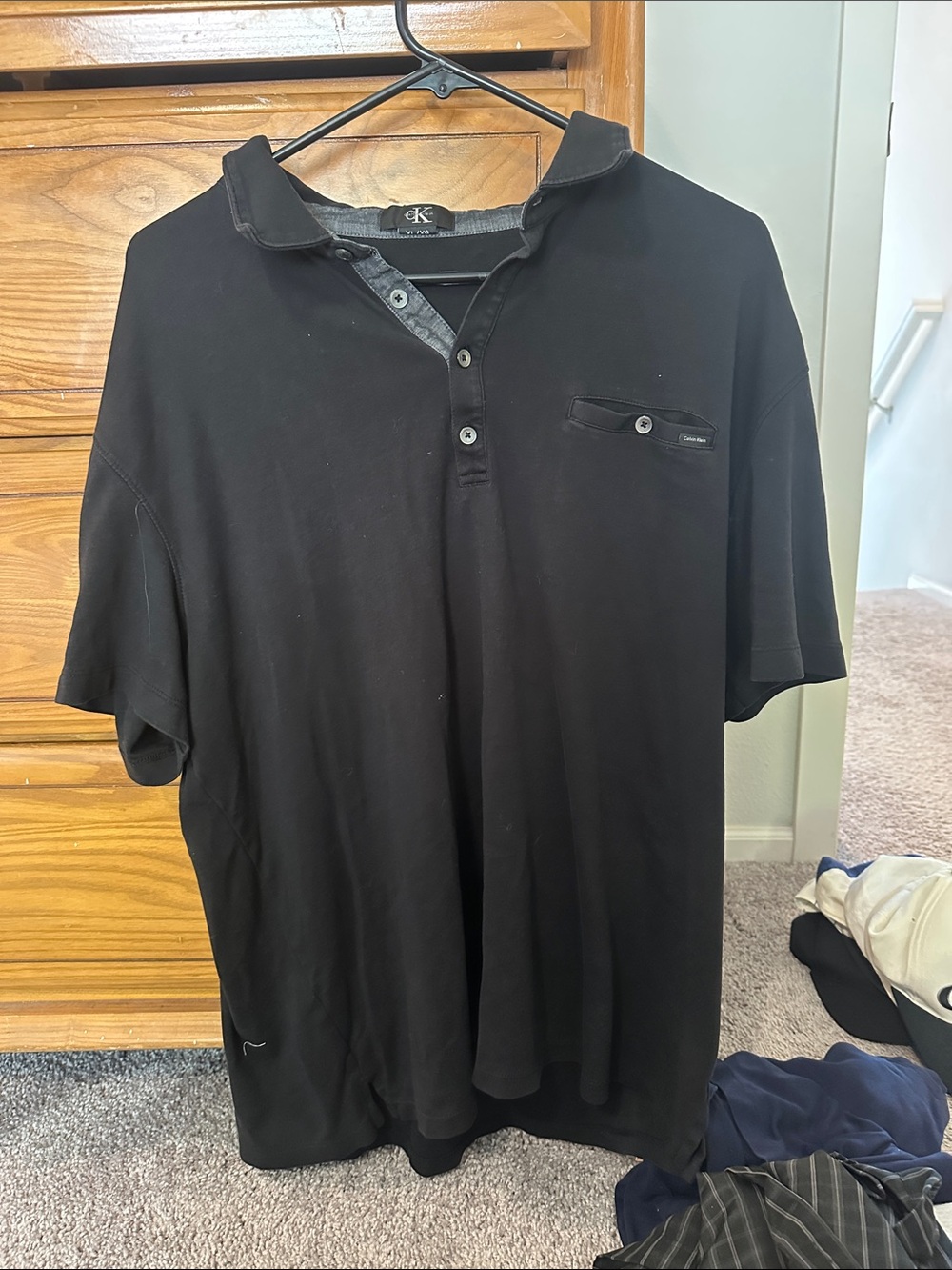 Calvin Klein 90’s Black Polo with Contrast Trim and Chest Pocket